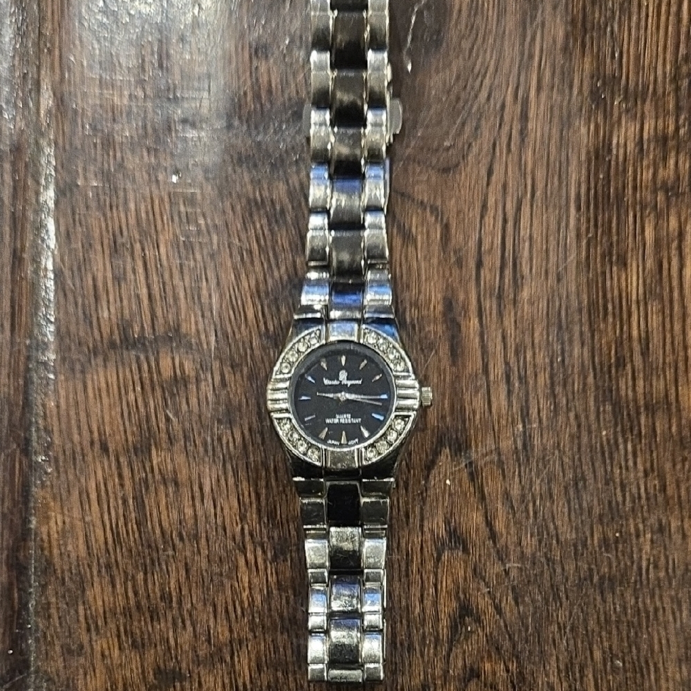 Charles Raymond Silver and Black Watch with Rhinestones